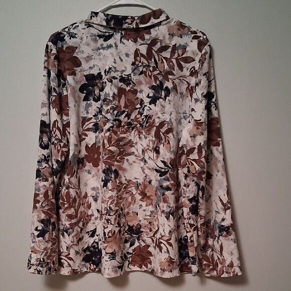 Denim & Co Stretch Woven Button Up Long Sleeve Floral Large - Picture 9 of 12